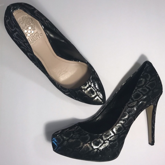 Vince Camuto Shoes - Vince Camuto Black & Silver Leopard Print Heels